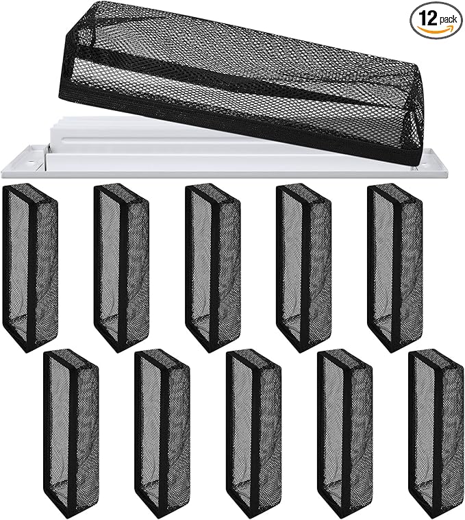 Zonon 12 Pcs 2 x 12 Inch Floor Register Trap Cover Vent Screen for Home Vent Mesh Elastic Band Filter Floor Register Trap Keeps Pet Hair, Food Out (Black)