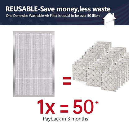 16x25x5 Reusable Electrostatic Air Filter, MERV 8 Lifetime Aluminum AC/HVAC Furnace Filter, Honeywell FC100A1029, Lennox X6670, Carrier, Bryant Increases Airflow（Actual Size:15.75"x 24.5"x4.75")