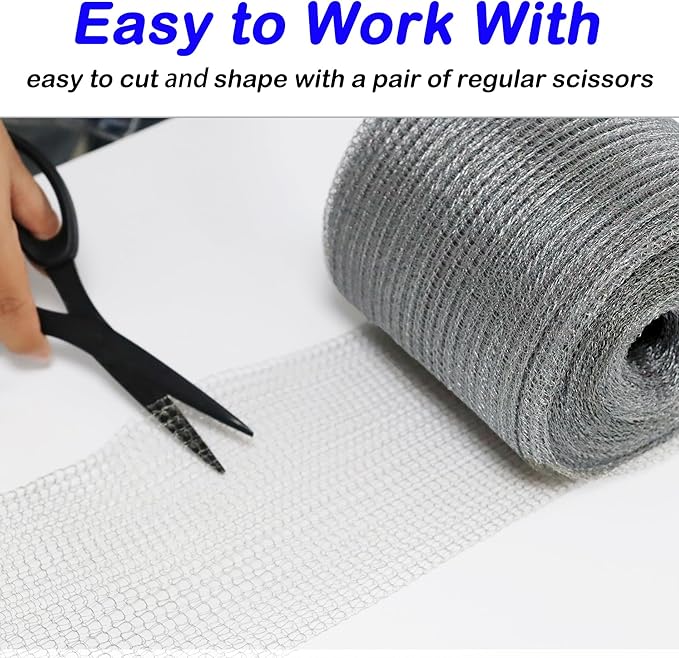 Wire Mesh for Mice Control 5IN X 53Ft,Hole Fill Fabric,Upgraded Stainless Steel Wire Mesh Roll, Weep Holes Covers, Flexible Stretchy Fabric for Garden House and DIY, Rodent Barrier