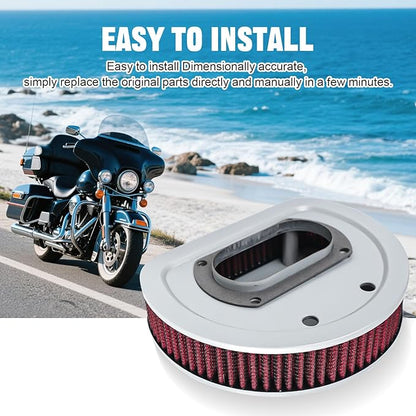 Motorcycle Air Filter 29462-99 1011-4208 High Flow Intake Cleaner Accessories for Harley 1999-2001 Touring Electra Glide, Road King and Road Glide Models (Red)