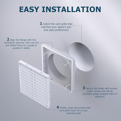 Air Vent ABS Louver Grille Cover 6 Inch, External Wall Vent Cover with Built-in Screen Mesh for Intake Exhaust Ventilation Exterior Door Ceiling Attic Storage Garage, White