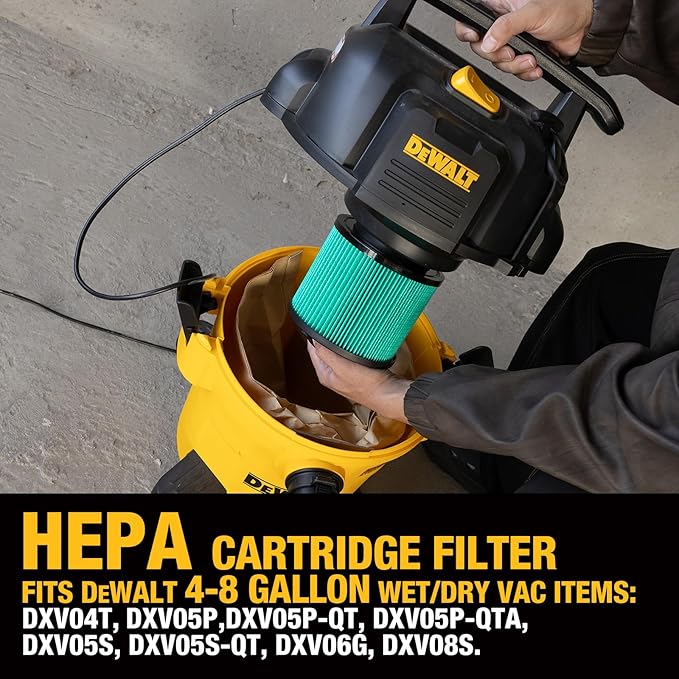 DEWALT Shop Vac Filter, HEPA Vacuum Filter Replacement DXVC4003, Shopvac Filter Washable and Reusable, Fit for Dewalt Wet and Dry Vacuums DXV04T, DXV05P, DXV05P-QT, DXV05S, DXV06G, DXV06PL,DXV08S