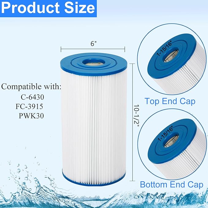 HANXER® PWK30 Spa Filter Cartridge Replaces for Unicel C-6430, Filbur FC-3915, Watkins 31489, P/N0969601, 71825, 73178, 73250, 60301 Hot Springs Spas, 30 sq.ft Drop in Hot Tub Filter, 2 Pack