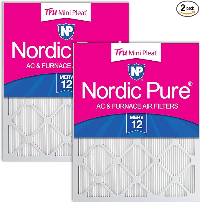 Nordic Pure 20x25x1 (Actual Size: 19 1/2 x 24 1/2 x 3/4) Tru Mini Pleat MERV 12 AC Furnace Air Filters – 2.5X More Media for Longer-Lasting, High-Efficiency Filtration - 2 Pack