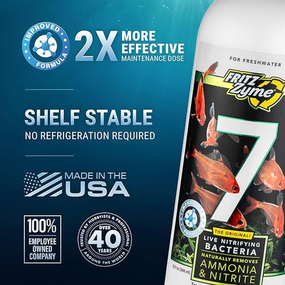 Fritz Aquatics FritzZyme 7 Live Nitrifying Bacteria Naturally Removes Amonia & Nitrite for Freshwater Fish (32-Ounce)