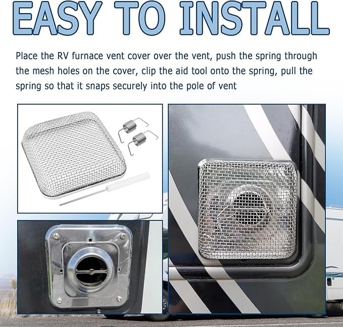 4.64×4.64 Inch RV Vent Cover Stainless Steel,RV Furnace Vent Screen & Installation Tool for Avoiding Flying Animal,RVs Furnace Vents Cover Fit RVs/Campers Car Accessories
