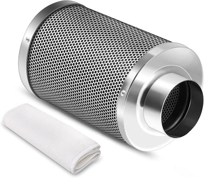 iPower 4 Inch Air Carbon Filter Smellines Control with Premium Australia Activated Charcoal, Reversible Flange for Inline Fan, Indoor Grow Tent, Hydroponics, Prefilter Included, Silver