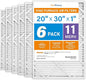 LotFancy 20x30x1 Air Filter MERV 11 6-Pack, Electrostatic Pleated AC Furnace Air Filter, Captures Dust, Smog & Pet Dander, Actual Size: 19.75"x29.75"x0.75"