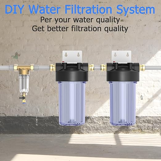 WHT10 Whole House Water Filter Housing, Fit 10"x4.5" Sediment etc Filters for Well and City Water, Big Filter Blue Pre-Filtration System for Home, 1" NPT Port, Pressure Release (Clear Housing)