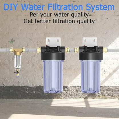 WHT10 Whole House Water Filter Housing, Fit 10"x4.5" Sediment etc Filters for Well and City Water, Big Filter Blue Pre-Filtration System for Home, 1" NPT Port, Pressure Release (Clear Housing)