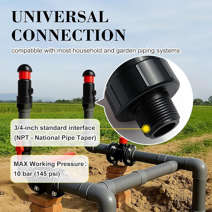 3/4 Inch Automatic Air Vent Valve | NPT Thread Connection | Continuous Venting for Water Tanks, Agricultural & Industrial Equipment for Drip Irrigation – Ideal for Agricultural and Irrigation Systems