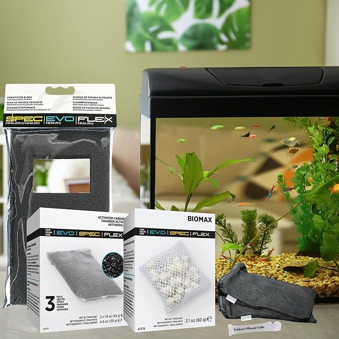 SPEC (3 Gal,5 Gal) | EVO(5 Gal) | Flex (9 Gal) Maintenance & Replacement Filter Media Kit, Including Trident Mesh Bags(SPEC EVO Flex Activated Carbon 3-Packs, BioMax, Foam Filter Block)