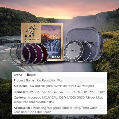 Kase 67mm Magnetic Filters Revolution Plus Master Kit, Includes CPL, ND8/64/1000, Inlaid Ring, Front Lens Cap, Filter Bag, 3D Tool, Suitable for Long-Exposure Landscape Video Shooting