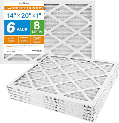 LotFancy 14x20x1 Air Filter MERV 8 6-Pack, Electrostatic Pleated Furnace & AC Filter, Captures Dust, Pet Hair, Pollen, Actual Size: 13.75"x19.75"x0.75"