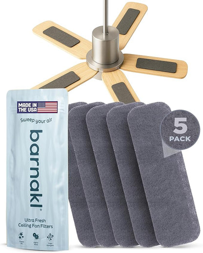 Barnakl Ultra Fresh Ceiling Fan Filters | Made with Zeolite and Coconut Shell Carbon to Trap Odors and Airborne Contaminants | Odorless, Fits All Ceiling Fans (5-Pack)