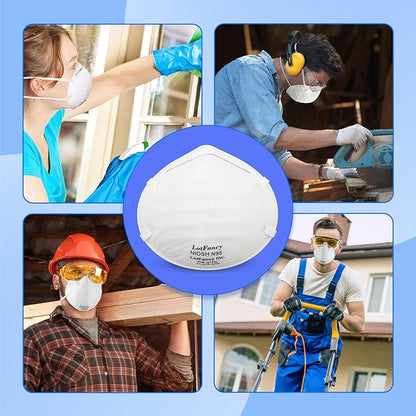 NIOSH N95 Mask, 20PCS Particulate Respirator, Disposable Face Mask, Against Dust, Air Pollution, Particle, Smoke, Safety Mask for Welding, Woodworking, Cleaning, Construction