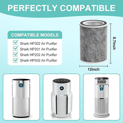 HP201 Replacement Filter Compatible with Shark HP201/HP202/HP232/UA205/AP1000 and for Shark HC501, HC502 Air Purifier MAX, 3-in-1 HEPA Air Filter, Part # HE2FKBAS HE2FKBASMB, 2 Pack