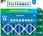 Filterbuy 13.25x13.25x4 Air Filter MERV 13 Optimal Smoke & Allergy Defense (5-Pack), Electrostatic Pleated HVAC AC Furnace Filters Replacement, Made in USA (Actual Size: 13.25 x 13.25 x 3.63)