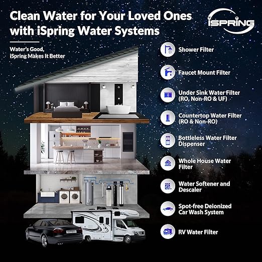 iSpring WGB32B-KS+AHPF12MNPT16X2 3-Stage Whole House Water Filter, Reduces Heavy Metals, Hydrogen Sulfide, Chlorine, Chloramine, Sediments w/ 3/4'' Push-Fit Braided Stainless Steel Hose Connectors