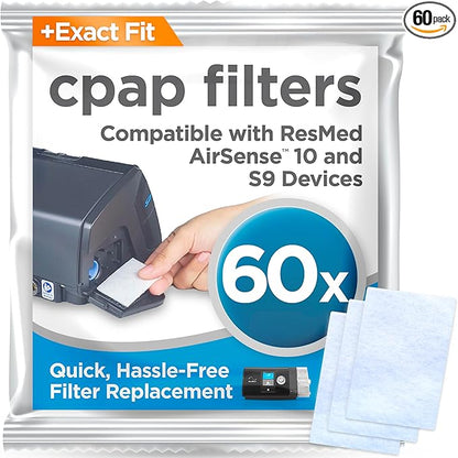 resplabs CPAP Filters for ResMed AirSense 10, AirCurve 10 & S9 Machines - Standard Disposable Filter Replacements - 60 Pack