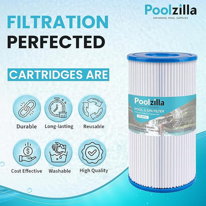 Poolzilla [12 Pack Pool Filter Cartridge for Type A or C, Compatible with Intex 29000E/59900E, Easy Set Pool Filters, Summer Escapes or Summer Waves Above Ground Pools [L x OD: 8" x 4.25'']