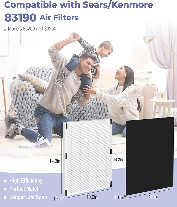 Replacement Filter Compatible with Sears/Kenmore 83190 Air Filter, Models 85250 and 83250, with 2 H13 HEPA Filters and 4 Carbon Pre-Filters