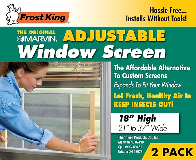 Frost King 2AWS1837 WB Marvin Adjustable Window Screen, 18in High x Fits 21-37in Wide (2 Pack)