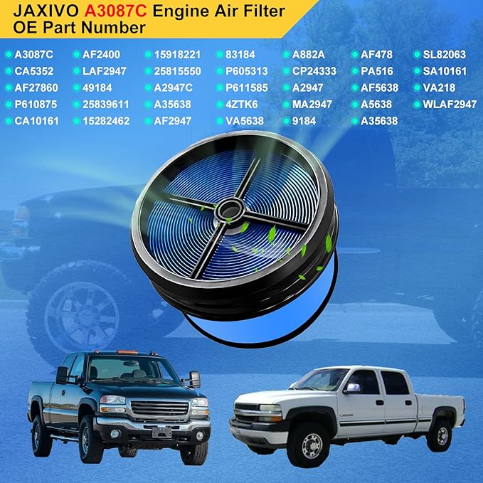 A3087C Engine Air Filter Compatible With 06-10 Silverado/Sierra 2500HD,07-10 Silverado/Sierra 3500HD,07 Silverado/Sierra 2500HD 3500 Classic, 6.6L 8Cyl Replaces P610875