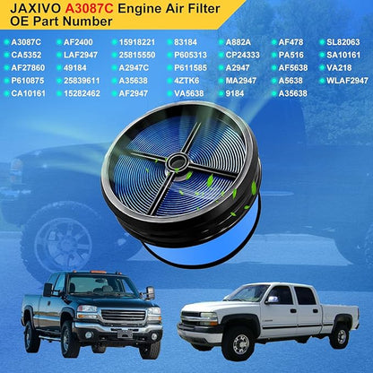 A3087C Engine Air Filter Compatible With 06-10 Silverado/Sierra 2500HD,07-10 Silverado/Sierra 3500HD,07 Silverado/Sierra 2500HD 3500 Classic, 6.6L 8Cyl Replaces P610875