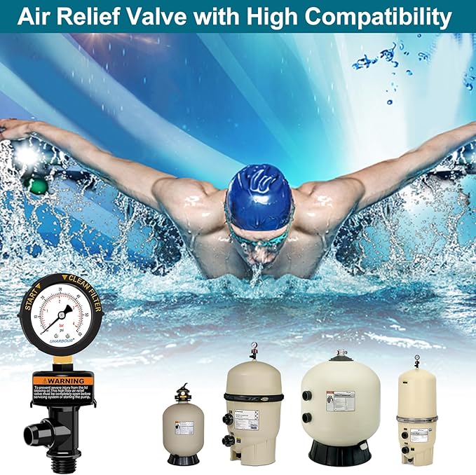 Air Relief Valve with Pool Filter Pressure Gauge, Air Relief Valve Highly Compatible with Pool Filters and Pumps