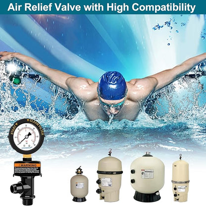Air Relief Valve with Pool Filter Pressure Gauge, Air Relief Valve Highly Compatible with Pool Filters and Pumps