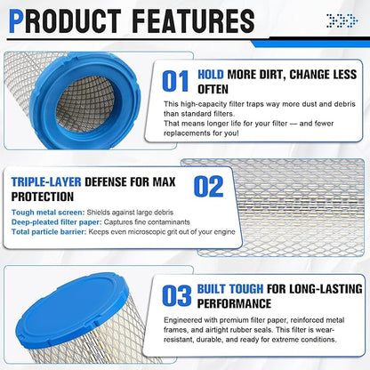 11013-7044 25 083 01 Air Filter & 11013-7045 2508304-S Pre Filter for Kawasaki 11013-7020 11013-7019 for Kohler 25 083 01-S for John Deere M131802 for B&S 841497 for Gravely 21536900 Lawn Mower