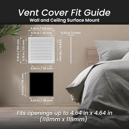 Repa Market 6 x 6 Inch (Outer) White Square Air Vent Cover - Plastic Fresh Air Intake Vent - AC Cover with Nylon Mesh Screen, Wall, Ceiling HVAC Return Air Register, Modern Soffit Vents