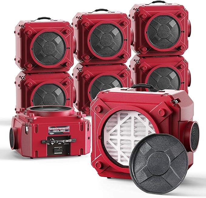 AlorAir CleanShield HEPA 550 - Heavy Duty Commercial Air Scrubber HEPA Filter System, 25' Power Cord with Lighted End and Roto-Molded Unbreakable Housing Air Cleaner, cETL Listed, Red (Pack of 8)