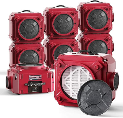 AlorAir CleanShield HEPA 550 - Heavy Duty Commercial Air Scrubber HEPA Filter System, 25' Power Cord with Lighted End and Roto-Molded Unbreakable Housing Air Cleaner, cETL Listed, Red (Pack of 8)