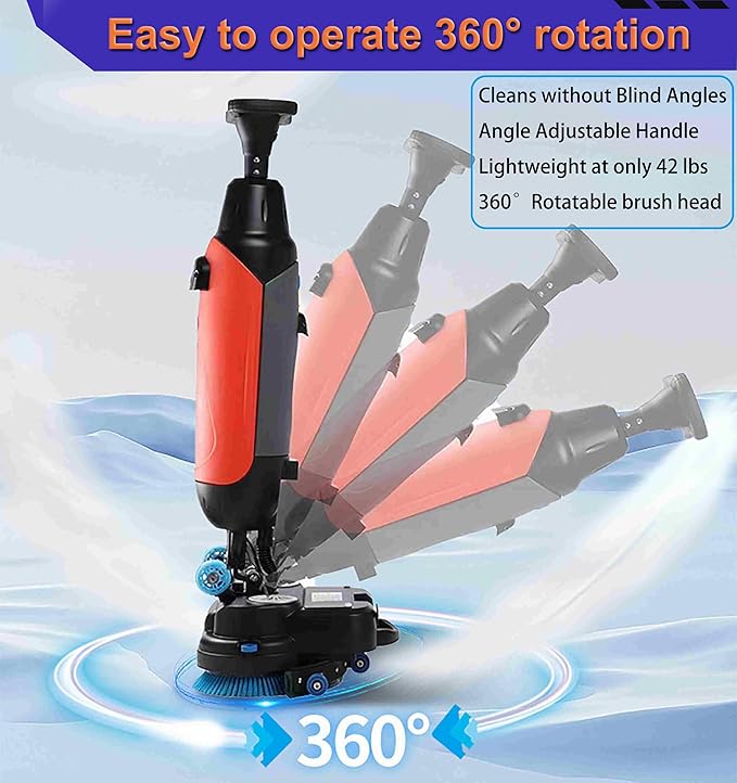 Floor Polisher Commercial, Dual-Brush Rotary Floor Scrubber, Lightweight Electric Floor Cleaner, 360° Rotating Head, Wet Dry Floor Cleaner for Offices & Schools Grey