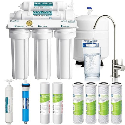 APEC Water Systems ROES-50 Essence Series Top Tier 5-Stage WQA Certified Ultra Safe Reverse Osmosis Drinking Water Filter System with Extra High Capacity Pre-Filter Set Stage 1-3