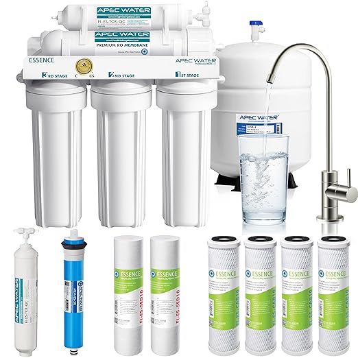 APEC Water Systems ROES-50 Essence Series Top Tier 5-Stage WQA Certified Ultra Safe Reverse Osmosis Drinking Water Filter System with Extra High Capacity Pre-Filter Set Stage 1-3