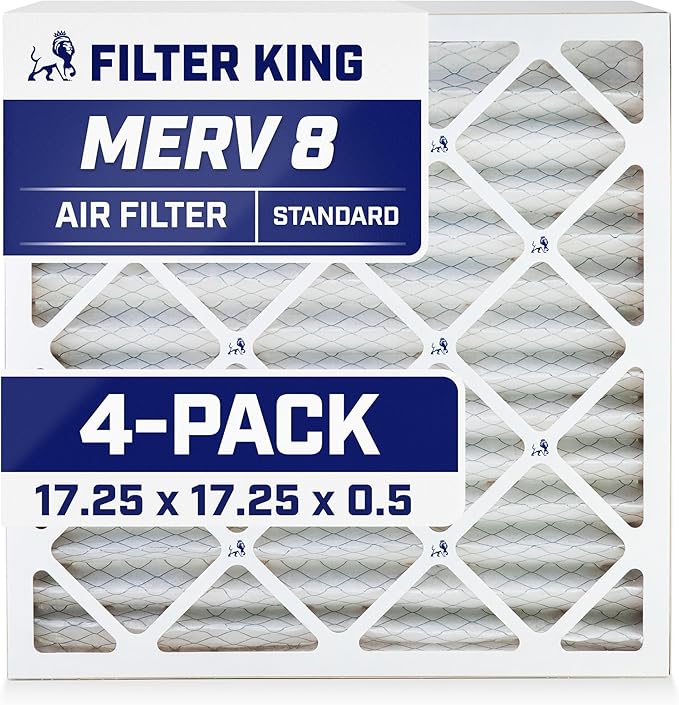 Filter King 17.25x17.25x0.5 Air Filter | 4-PACK | MERV 8 HVAC Pleated A/C Furnace Filters | MADE IN USA | Actual Size: 17.25 x 17.25 x 0.5"