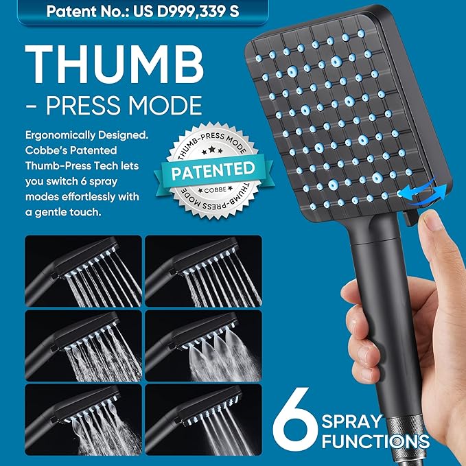 Cobbe Filtered Shower Head with Handheld, High Pressure 6 Spray Mode Showerhead with Filters, Water Softener Filters Beads for Hard Water - Remove Chlorine - Reduces Dry Itchy Skin, Matte Black