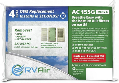 AC Filter - Air Conditioner Replacement Filters - RV Air Cleaner - Camper Accessories for Travel Trailers - Easy to Install Vent Filter - 9.875 x 3.5 x 0.75 in (8 Filters for AC 155G)