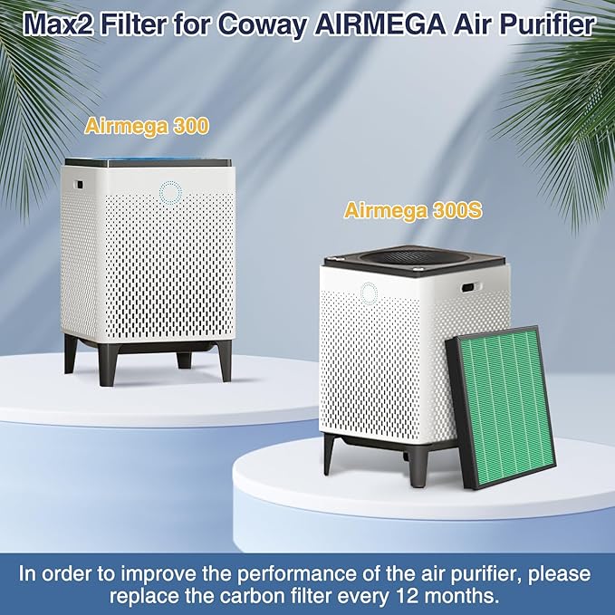 300/300S Replacement Filter for Coway AIRMEGA Max2 300/300S Air Purifie-r, Combined with HEPA and Activated Carbon 2-in-1 Filter, AP-1515-FP
