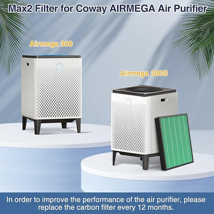 300/300S Replacement Filter for Coway AIRMEGA Max2 300/300S Air Purifie-r, Combined with HEPA and Activated Carbon 2-in-1 Filter, AP-1515-FP