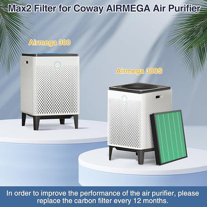 300/300S Replacement Filter for Coway AIRMEGA Max2 300/300S Combined with Activated Carbon 2-in-1 Filter, AP-1515-FP