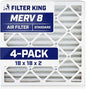 Filter King 18x18x2 Air Filter | 4-PACK | MERV 8 HVAC Pleated A/C Furnace Filters | MADE IN USA | Actual Size: 17.5 x 17.5 x 1.75"