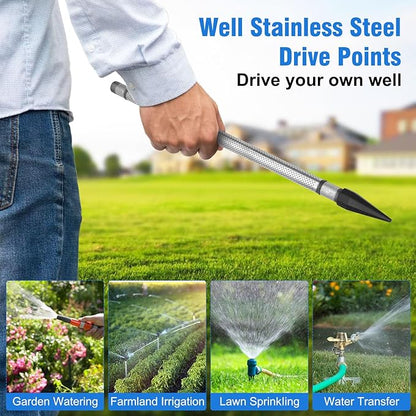 Well Point 1-1/4, Sand Points Well, 1-1/4 Drive Point Well, Well Stainless Steel Drive Points, Heavy Duty Shallow Well Point, 36-Inch Pipe Length 60 Gauze, Stainless Steel Gauze and Screen