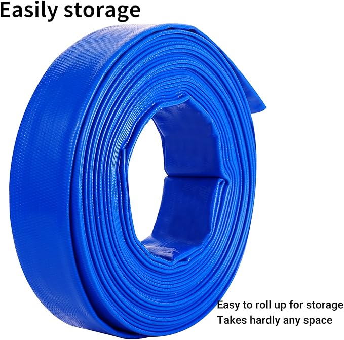 2" x 50 FT Pool Backwash Hose Blue Heavy Duty Reinforced PVC Lay Flat Water Discharge Hose for Swimming Pool Filter Pump,with 2 Clamp