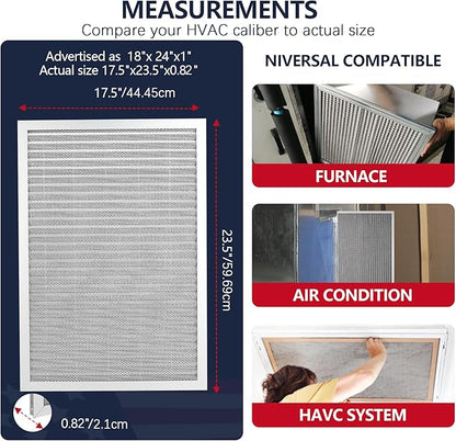 18x24x1 Air Filter, Washable & Reusable Aluminum AC/HVAC Furnace Electrostatic Filter, Lifetime Permanent Air Filter, Easy to Clean, Healthier Home or Office(Actual Size:17.50x23.50x0.82)