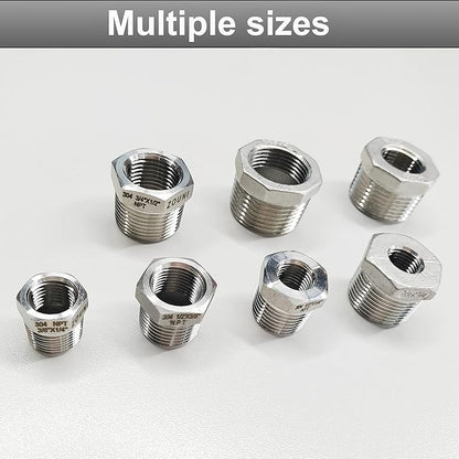 2 Pcs Reducer Hex Bushing, 304 Stainless Steel 1" Male NPT to 3/4" Female NPT（ 1"MNPT - 3/4"FNPT） Pipe Fitting Hex Bushing, Heavy Duty Pipe Fitting Reducer Adapter