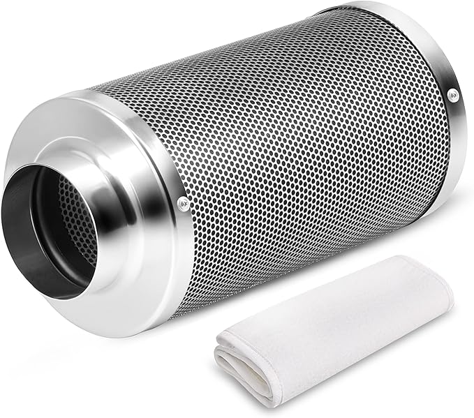 iPower 4'' Air Carbon Australia Virgin Charcoal, Pre-Filter Included Reversible Flange 4" x 14", Smelliness Control for Grow Tent, 4"X14", Inline Duct Fan, Odor Scrubber, Silver